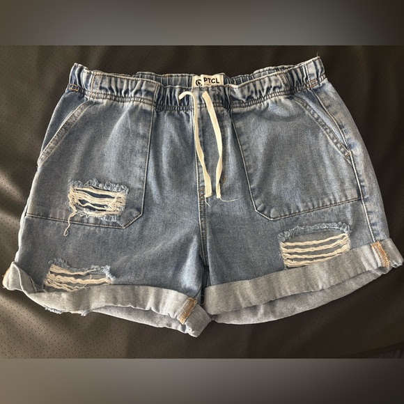 TCL Light Blue Distressed Jean Shorts - Picture 1 of 5